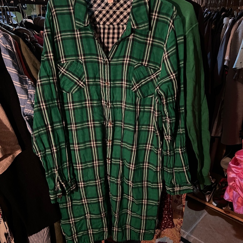 Merona Green and Black Plaid Shirt dress